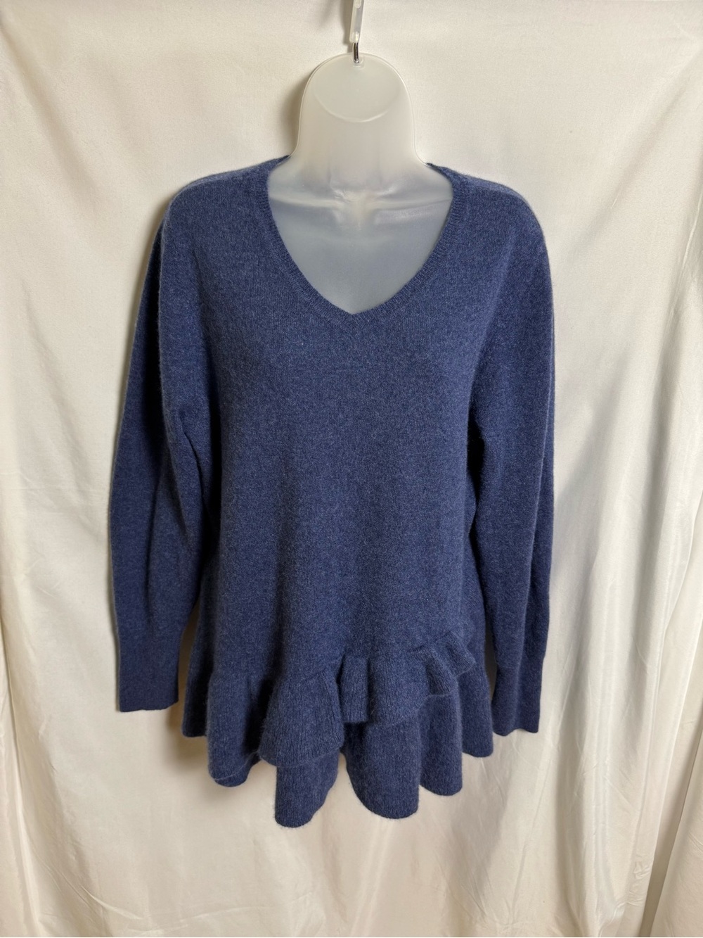 Isaac Mizrahi Live 2-Ply Cashmere Peplum V-Neck Sweater Heather Blue XL
